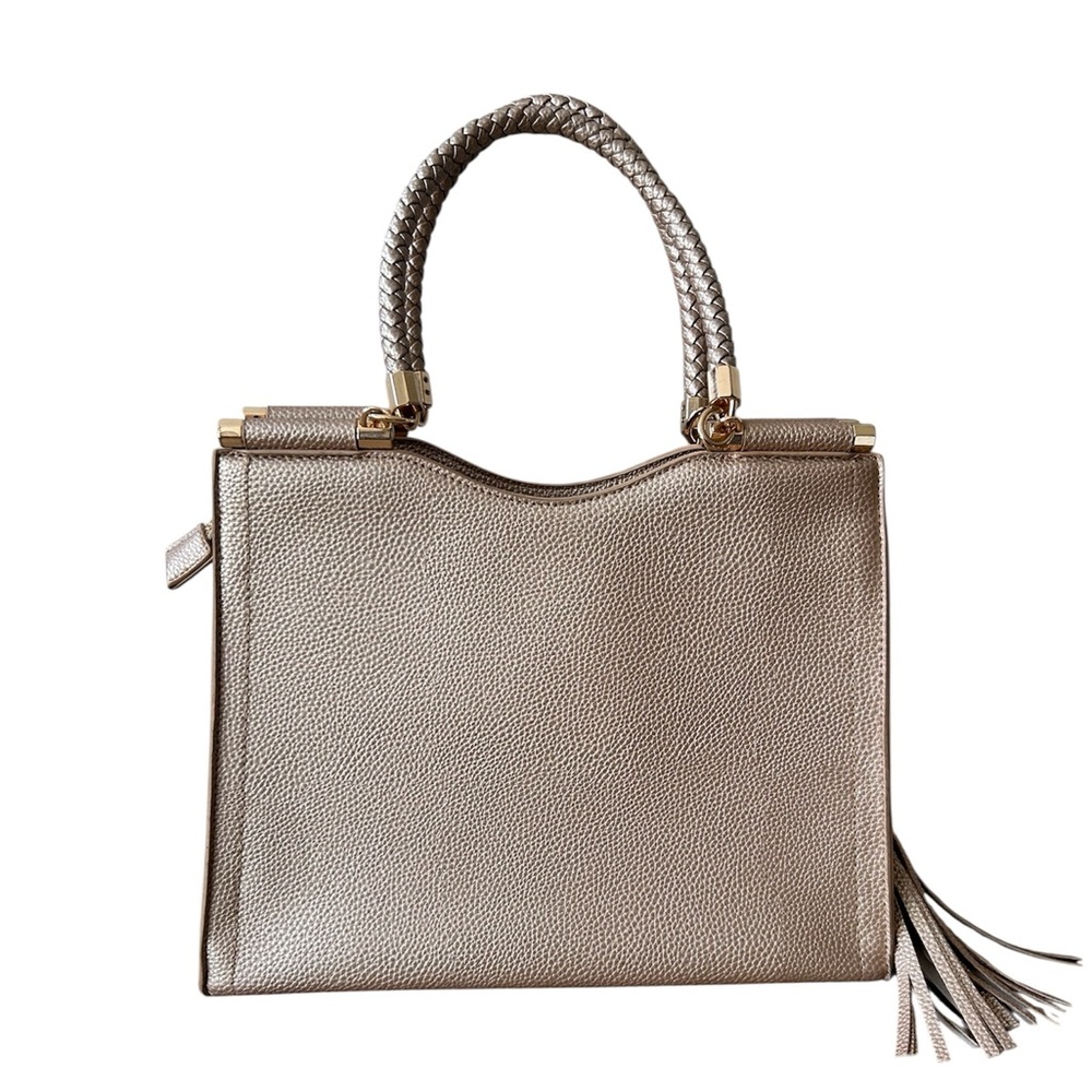 Bebe NWOT Soft Gold Faux Pebbled Leather Shoulder Bag with strap - Picture 4 of 11